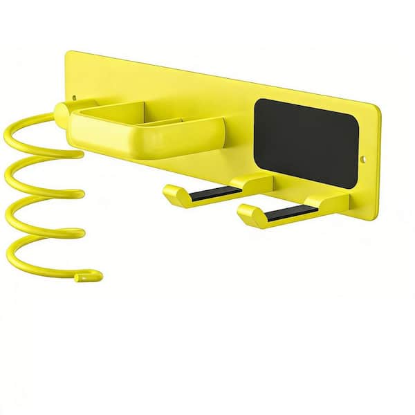 12.1 in. W Wall Mounted 3 in 1 Hair Tool Organizer in Bright Yellow for Hair Dryer, Curling Iron and Flat Iron