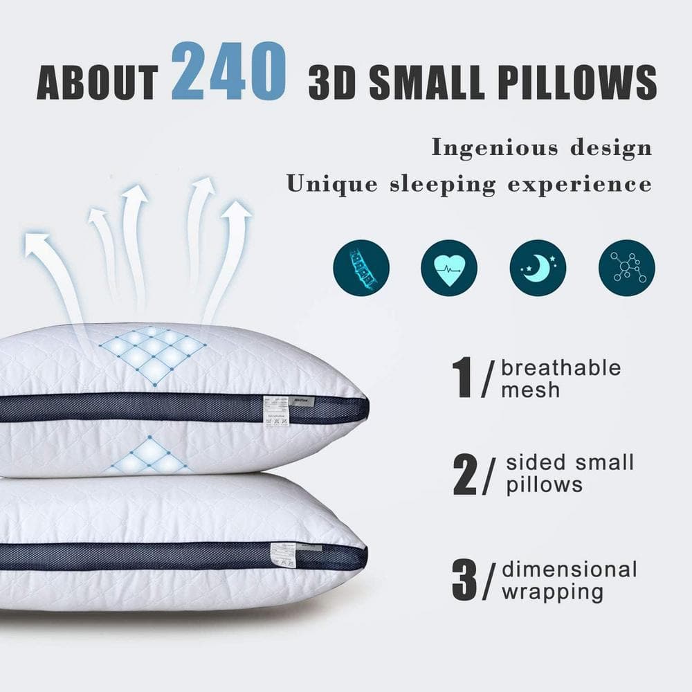 Queen Size White Microfiber Gel Memory Foam Pillows, Set of 2