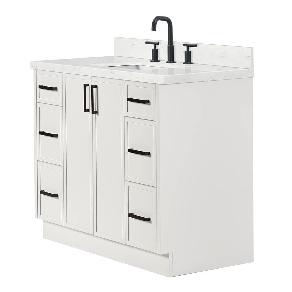Kelly 42" White Wood Single Bath Vanity with Carrara Quartz Top