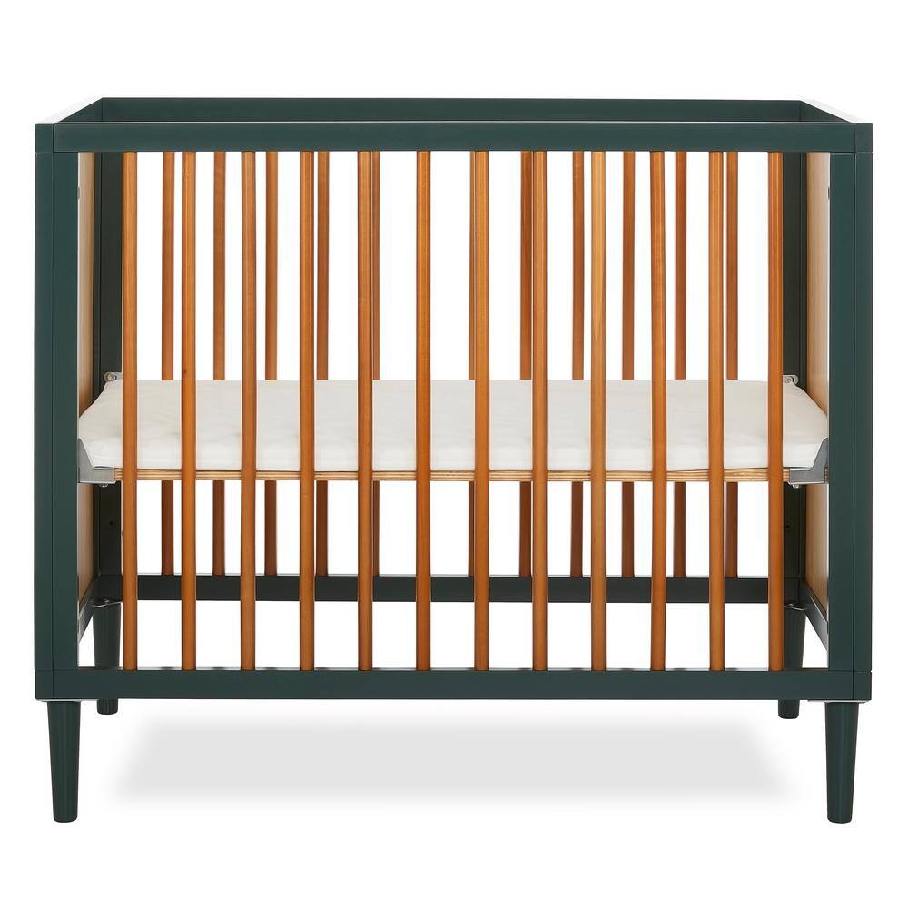 Dream On Me Lucas 4in1 Olive Mini Modern Crib with Rounded Spindles I