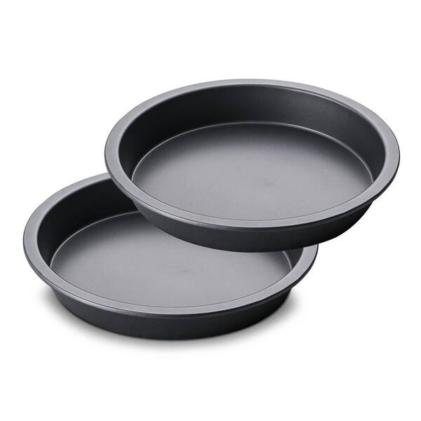 Nonstick Carbon Steel Round Cake Pan Set Layer Cake Cookie Pizza Pan Shallow Wide Grip 2 Piece Grey
