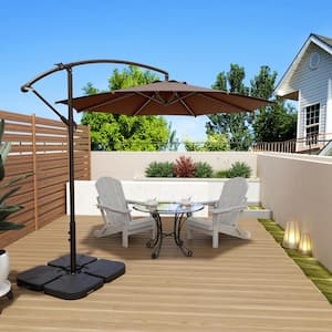 Bayshore Outdoor 10 ft. Hanging Offset Cantilever Patio Umbrella with Easy Crank Lift and Base Weights in Coffee