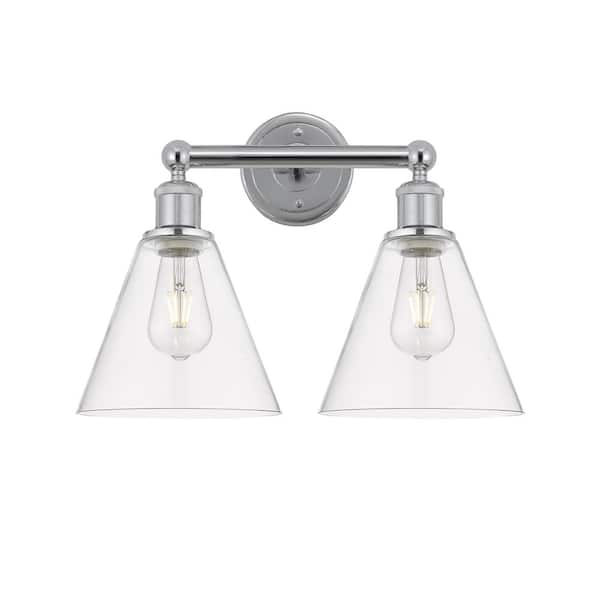 Berkshire 17 in. 2-Light Polished Chrome Vanity Light with Glass Shade