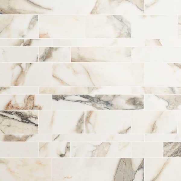 Saroshi Calacatta Rustico 11.49 in. x 11.69 in. Polished Porcelain Floor and Wall Mosaic Tile (0.92 sq. ft./Each)