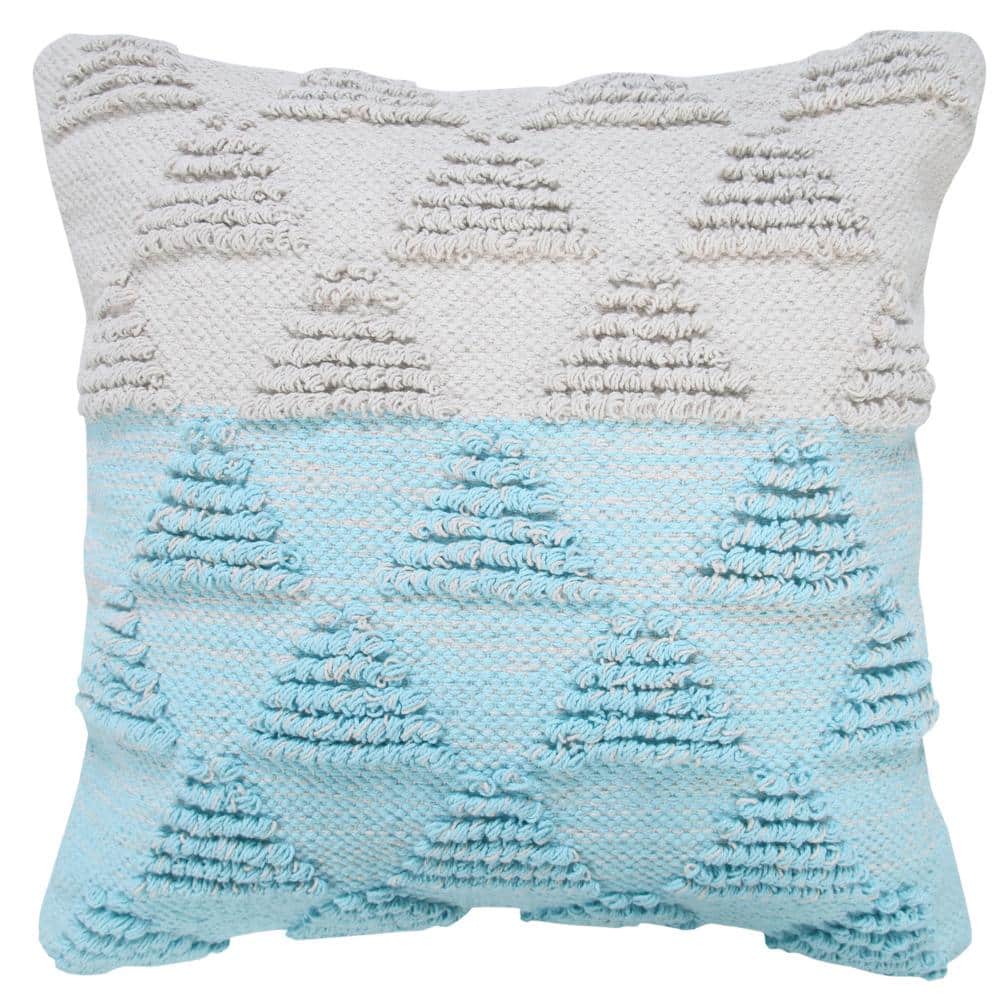 20" Blue and Off-White Geometric Cotton Throw Pillow