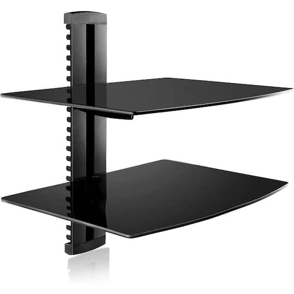 Angel Sar 2-Layer Floating Glass Shelf Wall Mount Bracket for DVD Players and Cable Boxes, Black