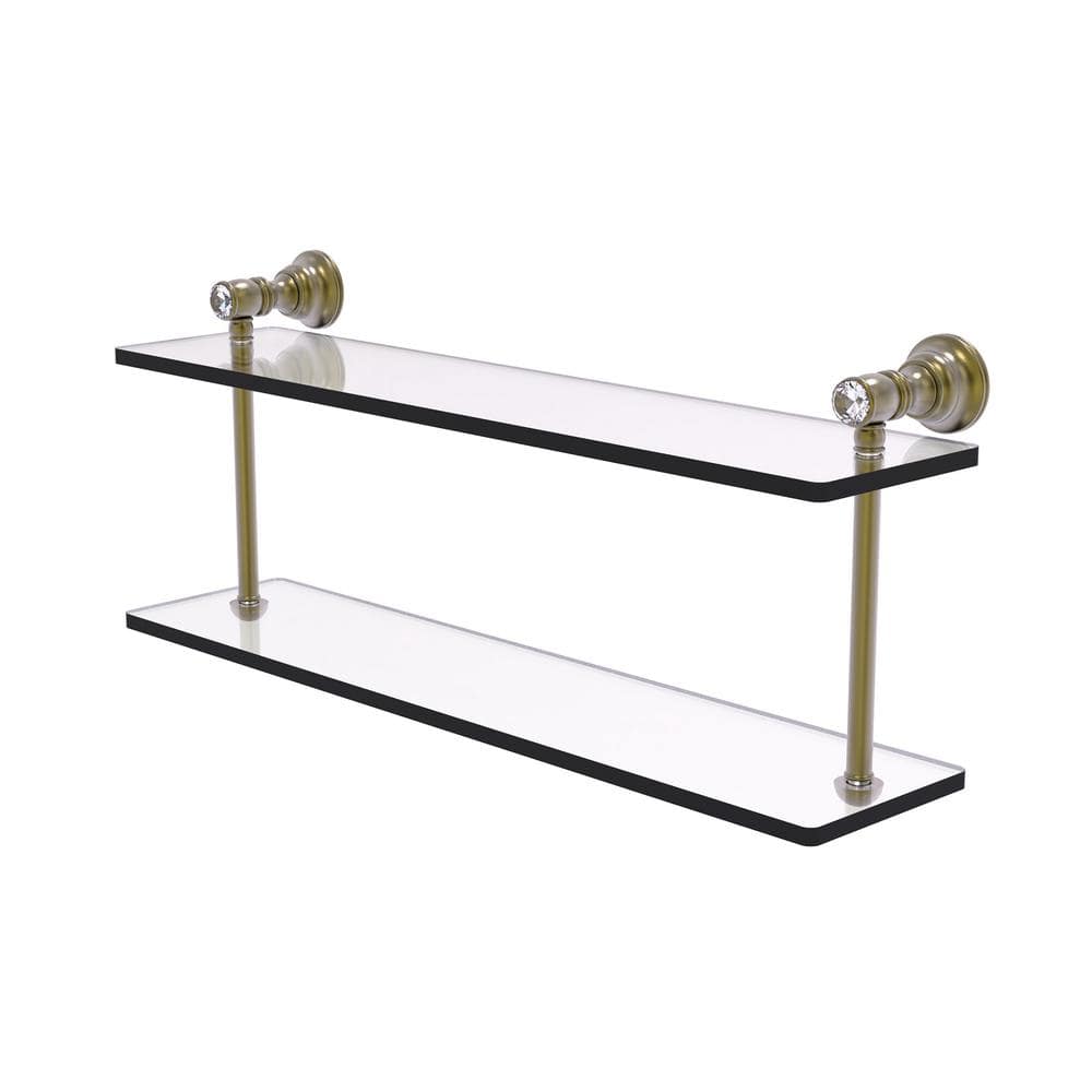 Carolina Crystal Collection 22in. x 9.2in. x 5.6in. D Brass Rectangular 2-Tiered Glass Shelf in Antique Brass price history on PriceWatchPro