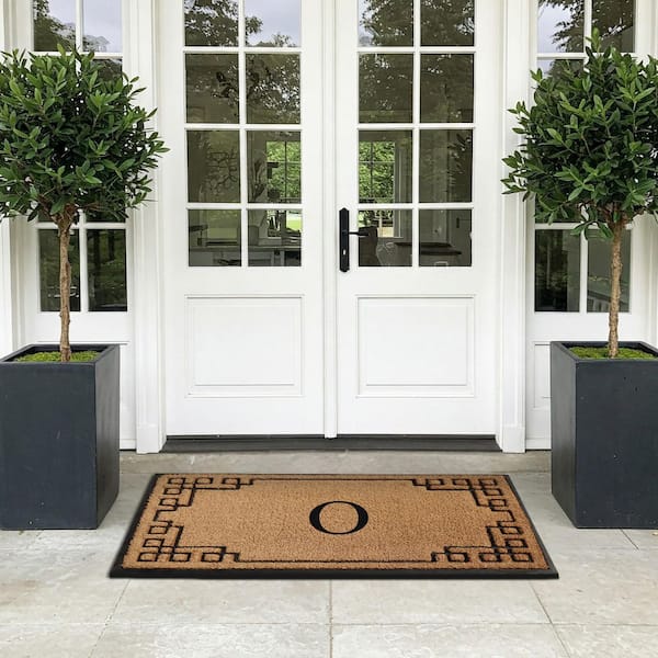 A1HC Natural Coir and Rubber Doormat, Black/Beige, 36 in. x 72 in., Thick and Non-Slip Durable Monogrammed O Door Mat