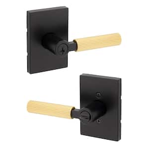 Kwikset Prava Matte Black/Satin Brass Keyed Entry Door Handle