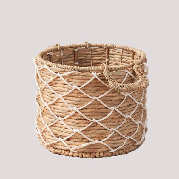 Jeedeson Natural Brown Round Water Hyacinth Woven Multi-Use Basket with Handles 18 in. x 18 in. x 15 in.