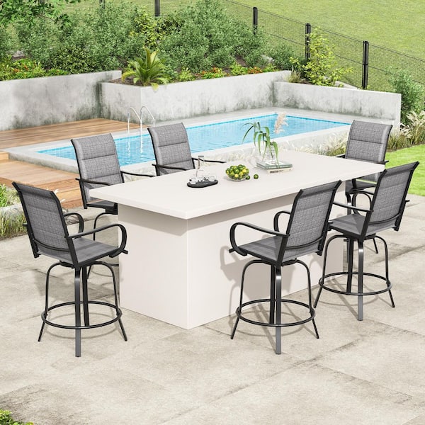 Outdoor Swivel Patio Bar Stools, Metal Patio Bar Stool with Padded Textilene Fabric, Outdoor Bar Height Chairs Set of 4