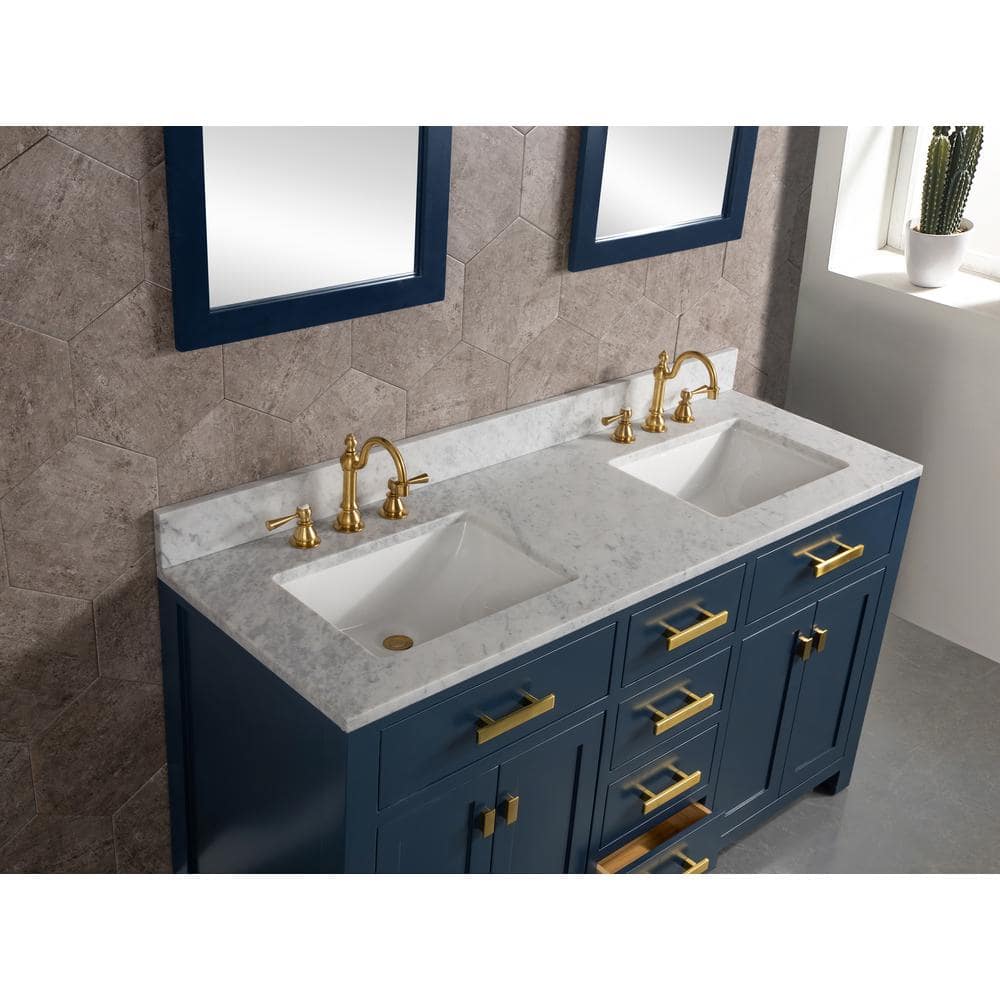 Monarch Blue Double Sink Bathroom Vanity with Carrara Marble Top