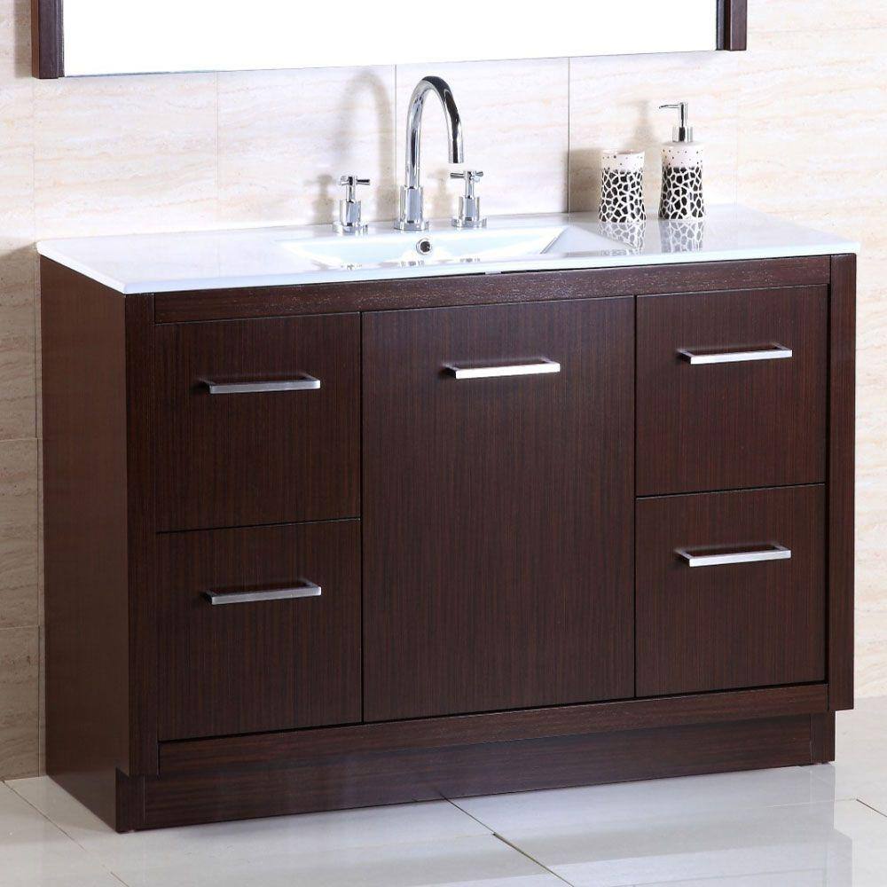 Wenge 48'' Single Freestanding Bathroom Vanity with Ceramic Top