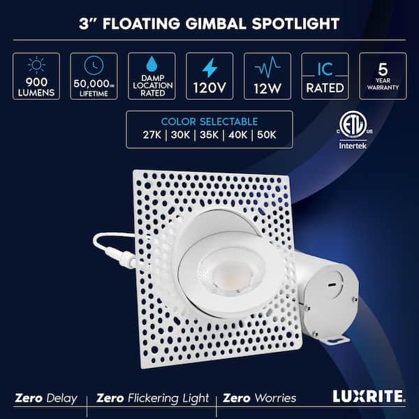 3 in. Canless Remodel LED Trimless Gimbal Recessed Light 5-Color Temperatures Dimmable Damp and IC Rated (4-Pack)