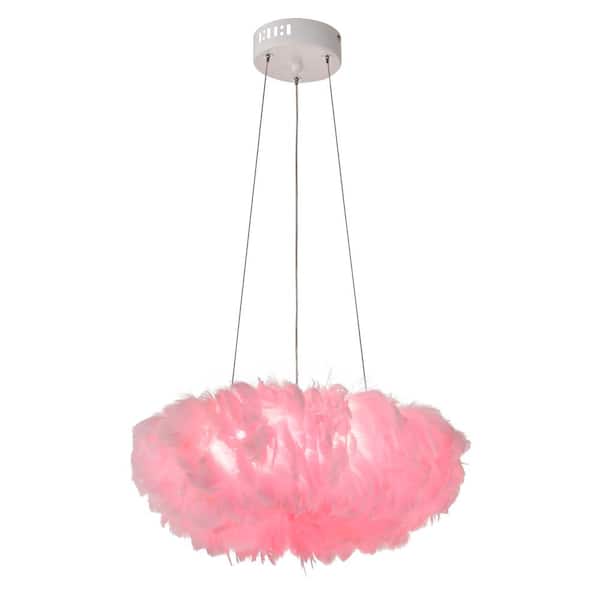 Rovereto 32-Watt 1-Light White LED Pendant Light with Pink Feather Shade