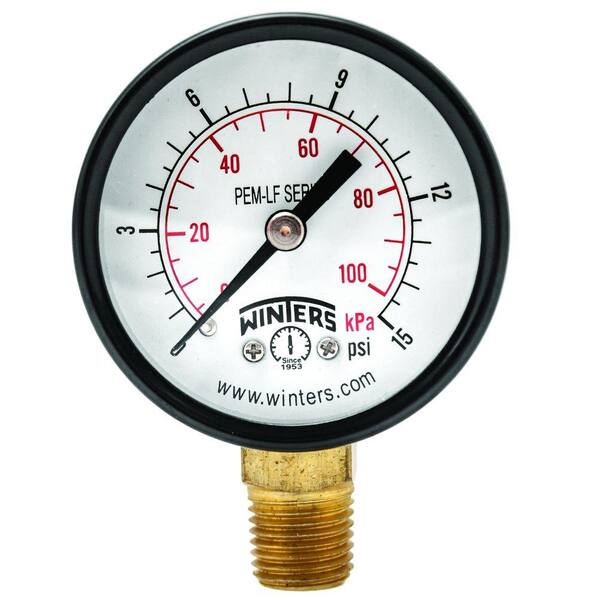 Winters Instruments PEM-LF Series 2 in. Lead-Free Brass Pressure Gauge with 1/4 in. NPT LM and 0-15 psi/kPa