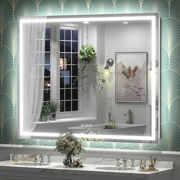 Apmir 51 in. W x 40 in. H Rectangular Frameless Front and Back LED Lighted Anti-Fog Tempered Glass Wall Bathroom Vanity Mirror