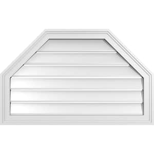 32 in. x 20 in. Octagonal Top Surface Mount PVC Gable Vent: Functional with Brickmould Frame