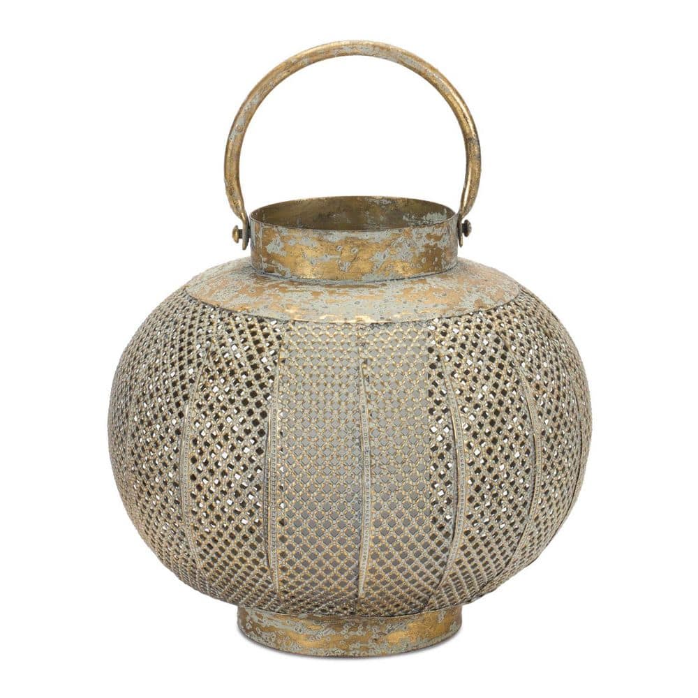 "9"" Bronze And Green Distressed Lattice Metal Tabletop Lantern Candle Holder" price history on PriceWatchPro