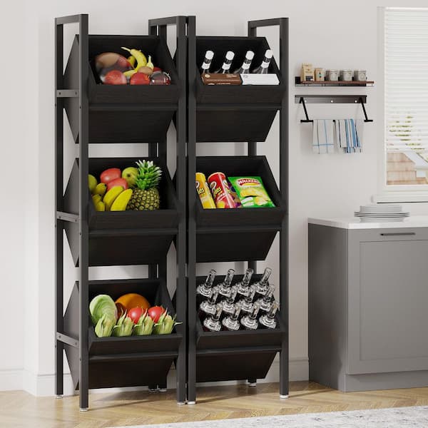 BYBLIGHT 1 Piece 3-Tier Black Fruit Vegetable Storage Basket Stand