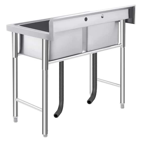 38.9"W x 23.6"D x 37"H Freestanding Stainless Steel Double Bowl Sink-Commercial Kitchen Prep & Laundry/Utility Sink