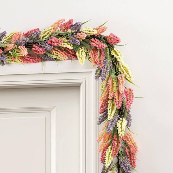 Glitzhome 6 ft. Pink, Purple and Yellow Artificial Mixed Heather