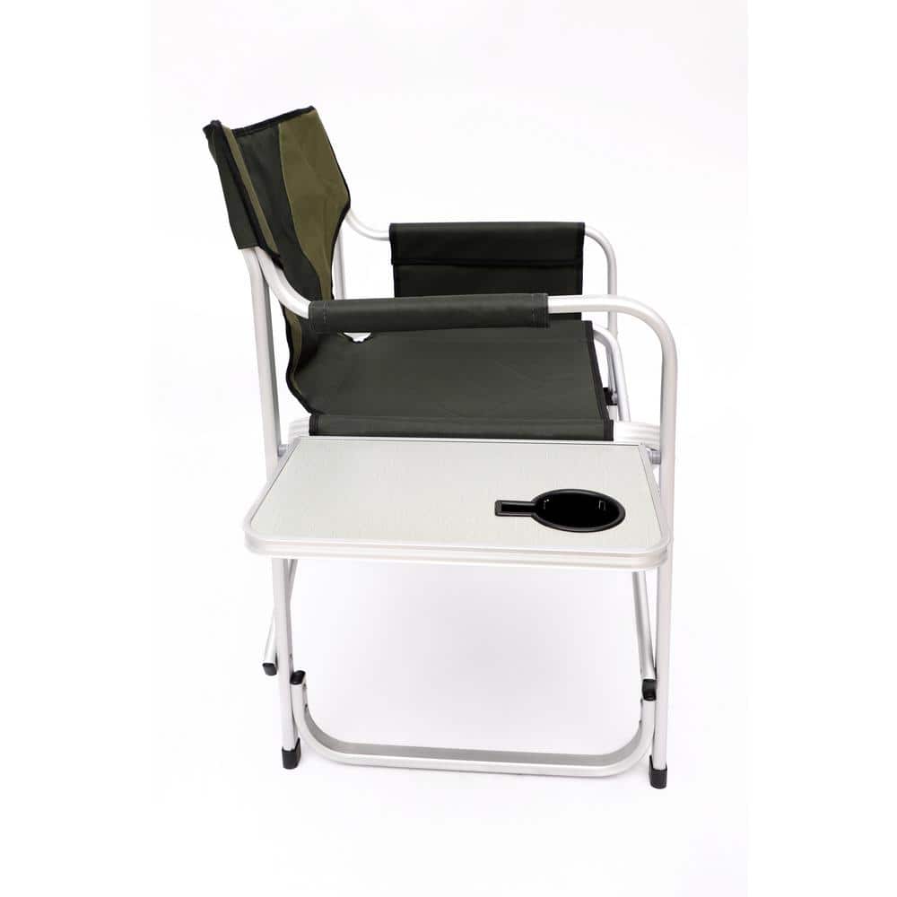 Green Aluminum Folding Beach Armchair with Side Table, Set of 2