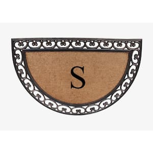 A1HC Half Round Paisley Border Bronze 30 in. x 48 in. Rubber and Coir Double Door Monogrammed S Doormat