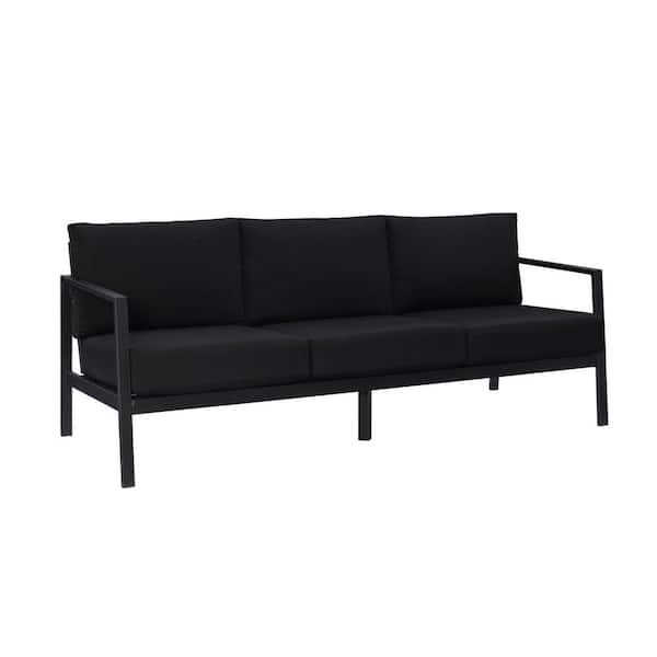 Linon Home Decor Harper Hill Black Aluminum Frame Outdoor 3 Seater Sectional Sofa with Black Sunbrella Cushion