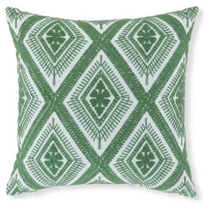 Bellvale Green/White Geometric Polyester 16 in. L x 16 in. W Pillow