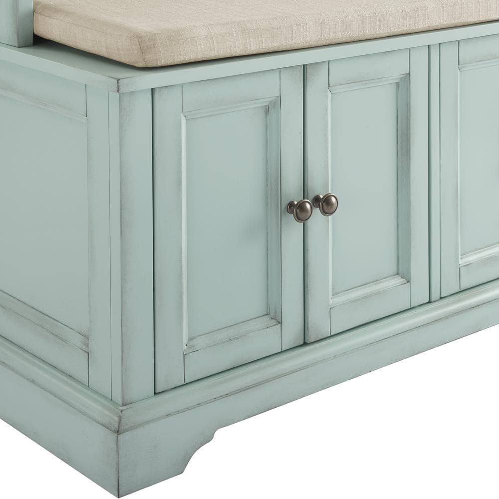 Holbrook Seafoam Blue Distressed Hall Tree with Storage Bench