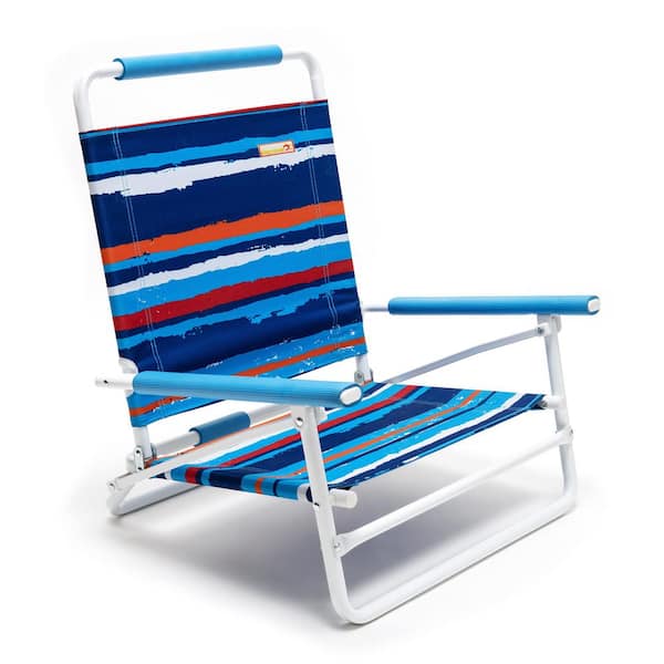 ITOPFOX Blue Line Oxford and White Stainless steel Frame Portable Foldable Camping Chair with Handle for Lawn/Picnic/Beach