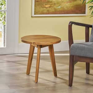 Patio Round Acacia Wood Side Table with Funky Legs for Modern Home Decor, Natural Stain for Porch, Balcony, Backyard