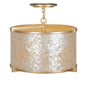 Sommers Bend 17 in. 4-Light Fawn Gold Capiz Semi-Flush Mount with Capiz Shell Inlay Shade and No Bulbs Included