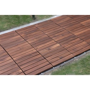 1 ft. x 1 ft. Square Interlocking Acacia Wood Quick Patio Deck Tile Outdoor Striped Pattern Flooring Tile (10 Per Box)