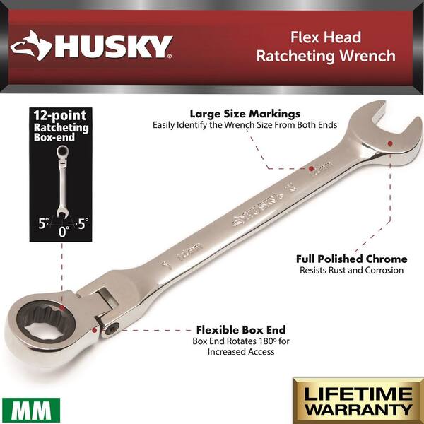 DURATECH Stubby Flex-Head Ratcheting Combination Wrench Set, Metric, 12-Piece, 8-19mm, CR-V Steel, With Pouch