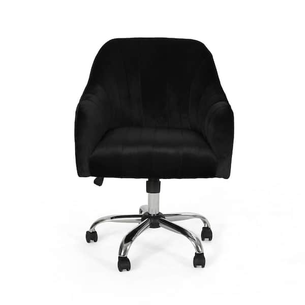 Noble House Channeled Black Velvet Swivel Office Chair