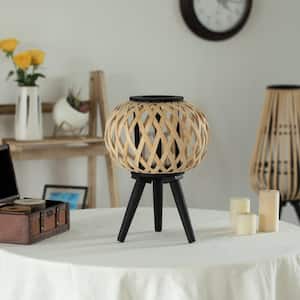 Black, Natural Bamboo Modern Candle Decorative Trellis Design Lantern with Stand