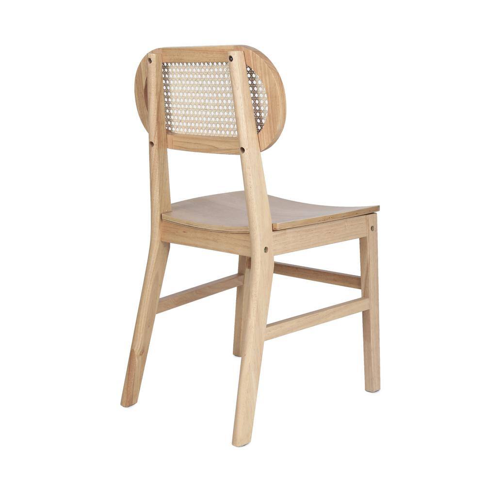 Natural Wood and Cane High Back Dining Chairs, Set of 2