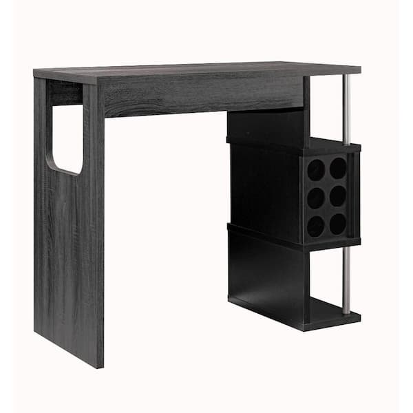 Benjara 26 in. Gray Rectangular Metal Wooden Bar Table with 3-Tier Side Shelves