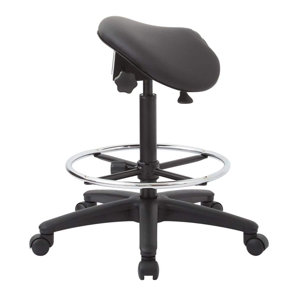 Dillon Black Leather and Vinyl Swivel Drafting Stool with Metal Base