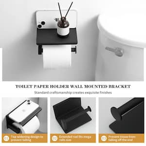 Wall Mount Toilet Paper Holder with Mobile Shelf Stainless Steel Rustproof Tissue Paper Holder in Matte Black