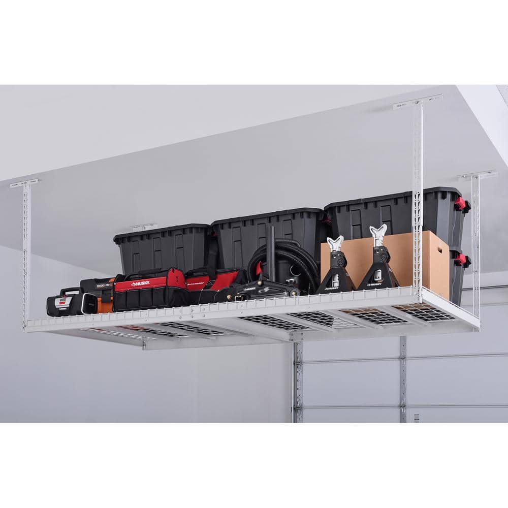 Husky Adjustable Height Garage Overhead Ceiling Storage Rack in White (42  in. H x 96 in. W x 48 in. D) ACR4896W-P - The Home Depot
