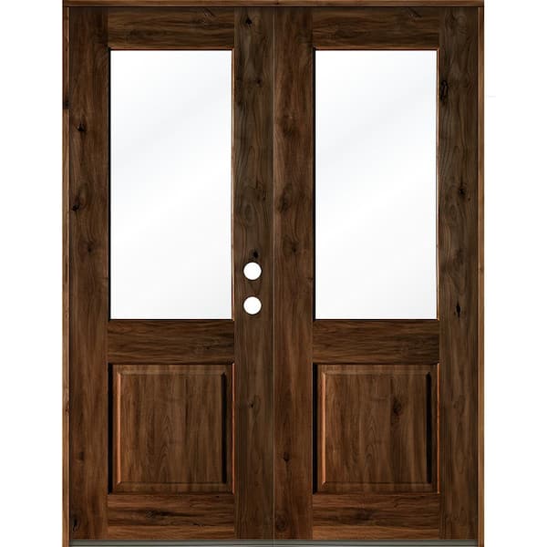 72 in. x 96 in. Rustic Knotty Alder Wood Clear Half-Lite provincial stain Left Active Double Prehung Front Door