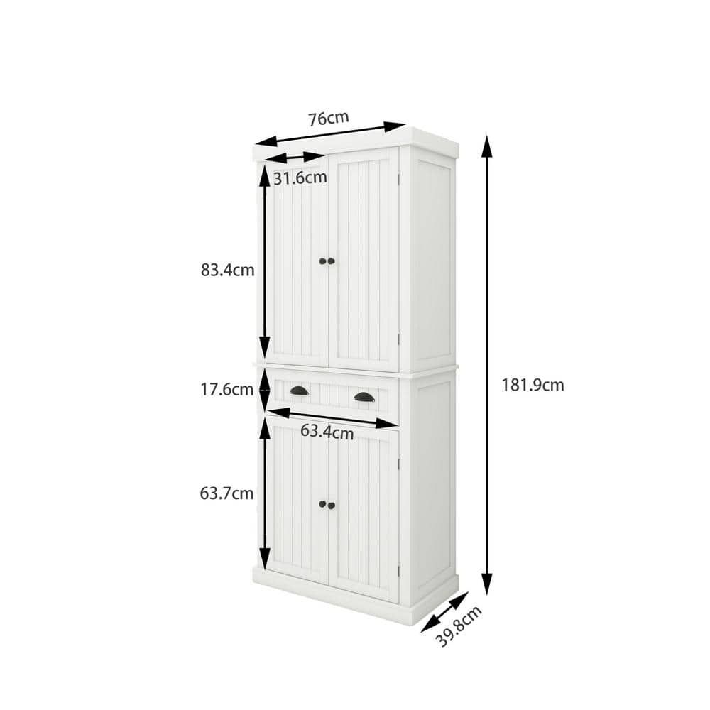 White Freestanding Storage Cabinet with Adjustable Shelves and Drawer