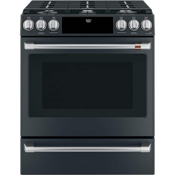 Cafe 30 in. 5.6 cu. ft. Smart Slide-In Gas Range in Matte Black with True Convection, Air Fry