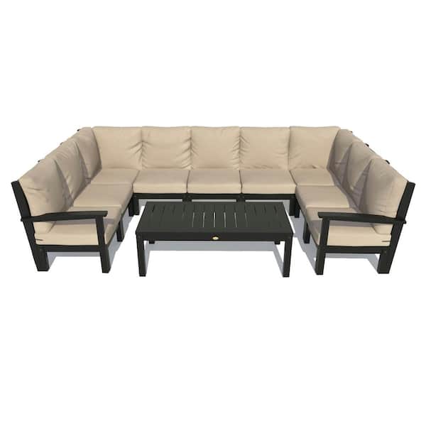Highwood Bespoke Deep Seating 10-Piece Plastic Outdoor Sectional Set and Conversation Table with Cushions