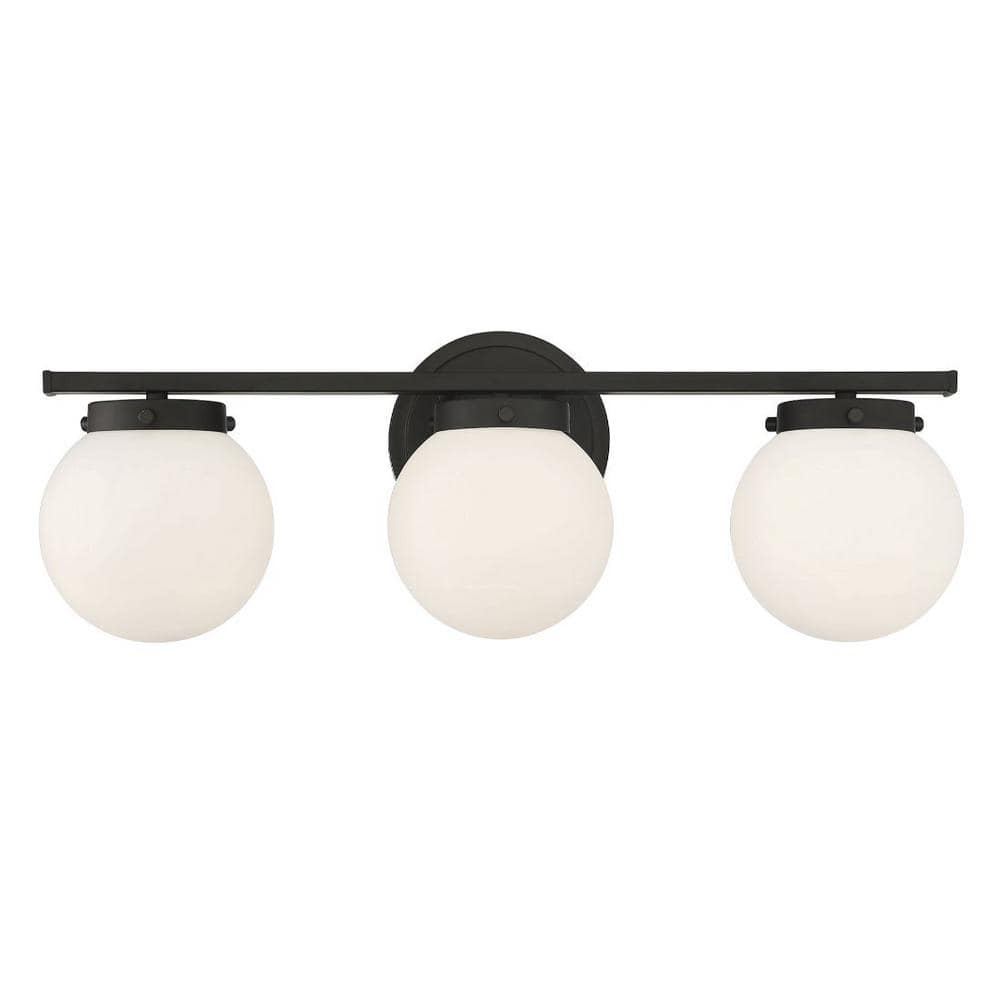 24 in. W x 8 in. H 3-Light Matte Black Bathroom Vanity Light with White Glass Shades price history on PriceWatchPro