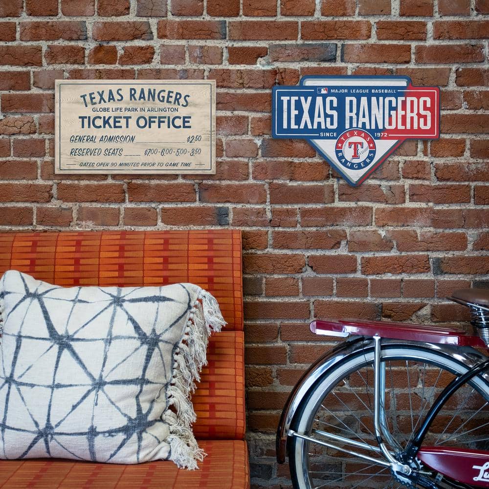 Texas Rangers Vintage Ticket Office Blue Text MDF Wood Sign