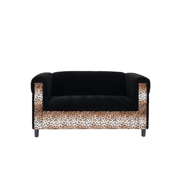 72 in. Black Animal Print Faux Leather 2-Seater Loveseat